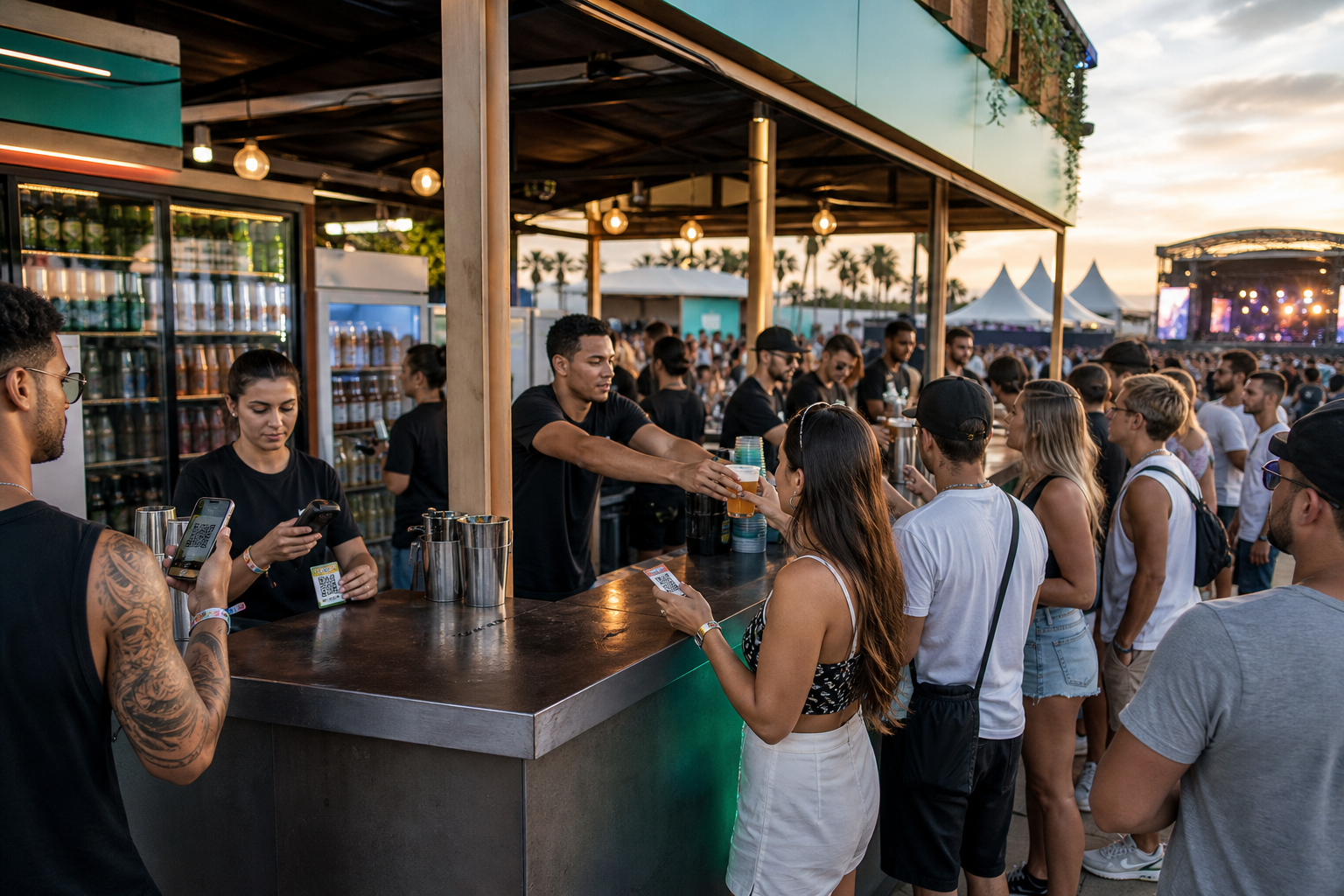 Bar de festival organizado com atendimento rápido por QR Code